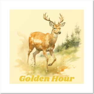 Golden Hour Serenity: Majestic Deer (Gold Edition) Posters and Art